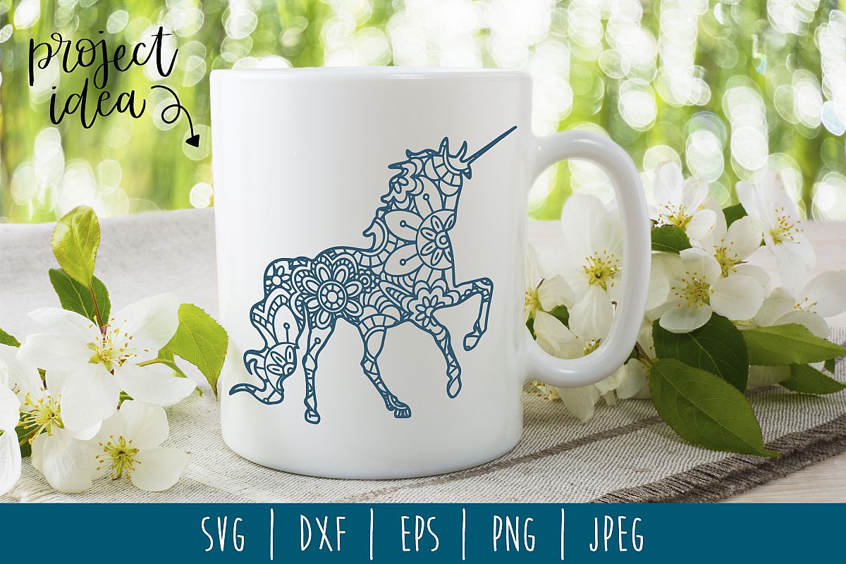 Unicorn Mandala Zentangle SVG, DXF, EPS, PNG, JPEG example image 1