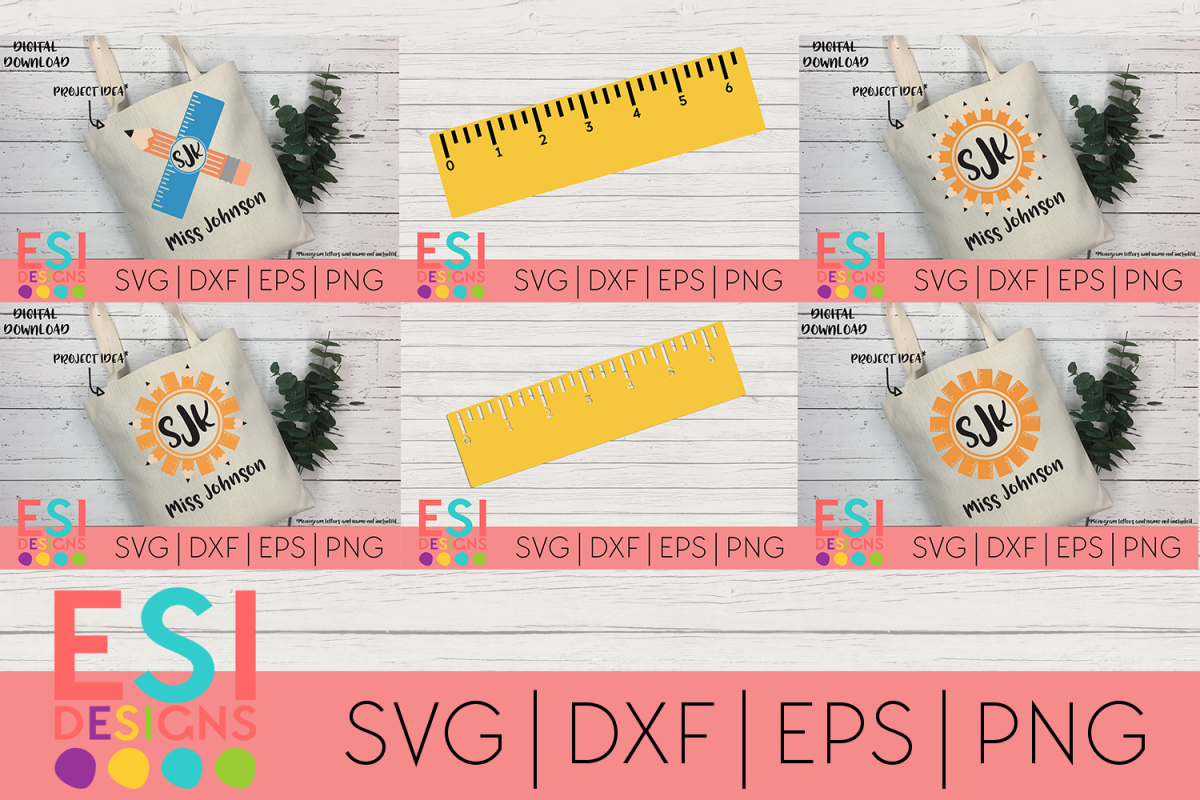 Teacher | School SVG |Pencil and Ruler Monogram Design Set example image 1
