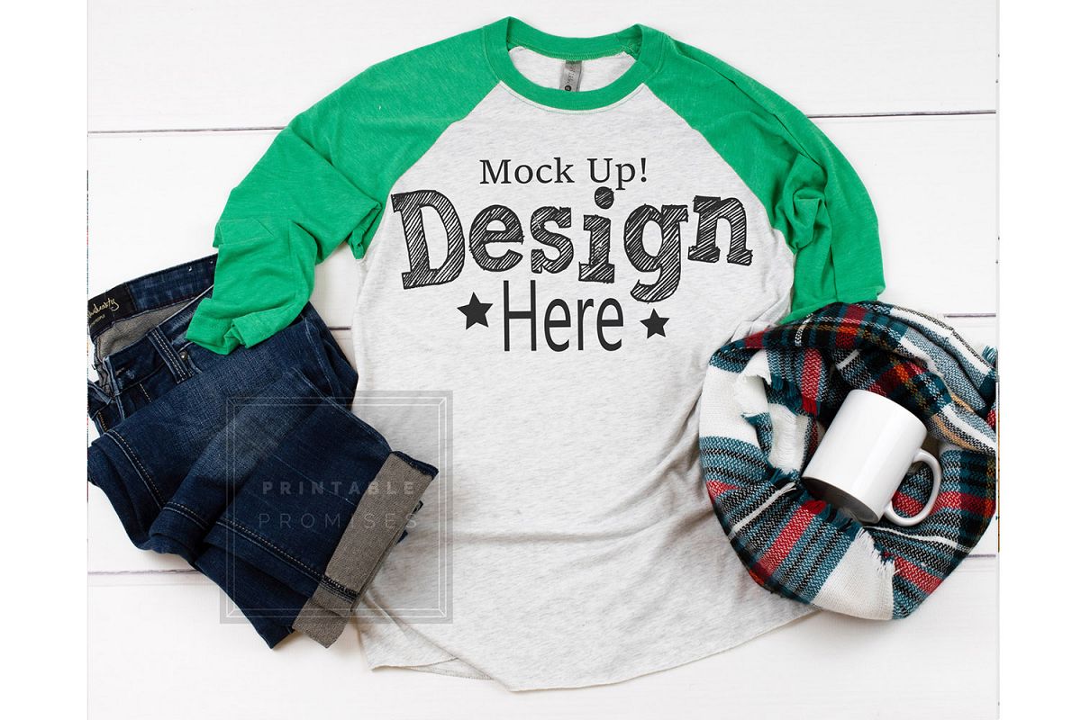 Next Level 6051 Black Raglan Mockup Baseball T-Shirt Mock Up example image 1