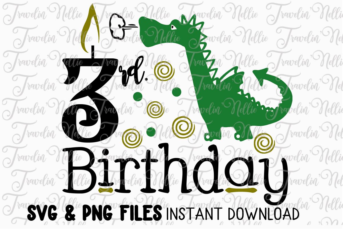 3rd Birthday Dragon SVG Cut File Cricut Silhouette Third example image 1