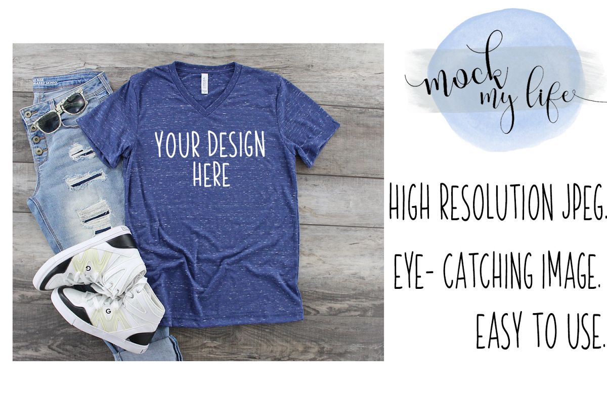 Bella Canvas Mockup / Plain Shirt Mock up / Navy Marble example image 1