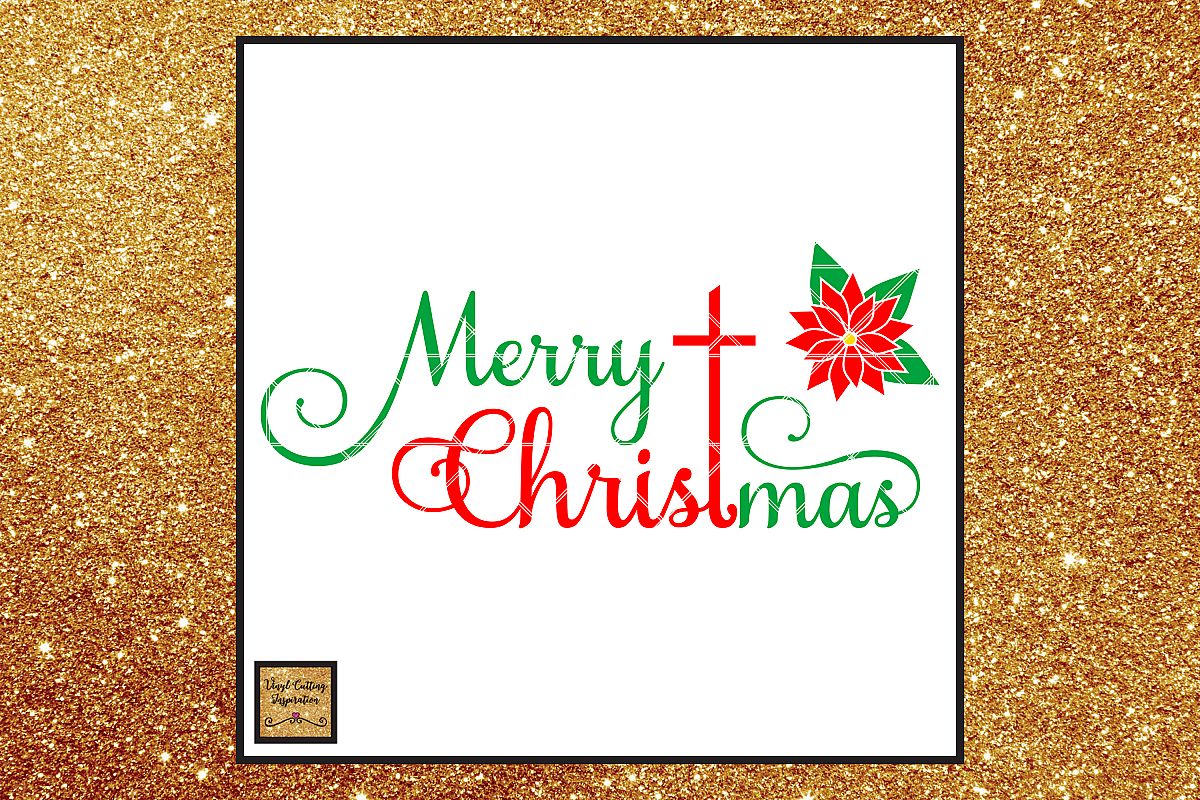 Merry Christmas SVG, Christmas SVG, Poinsettia Flower SVG example image 1