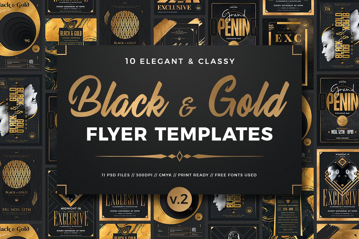 10 Black and Gold Flyers Bundle V2 example image 1