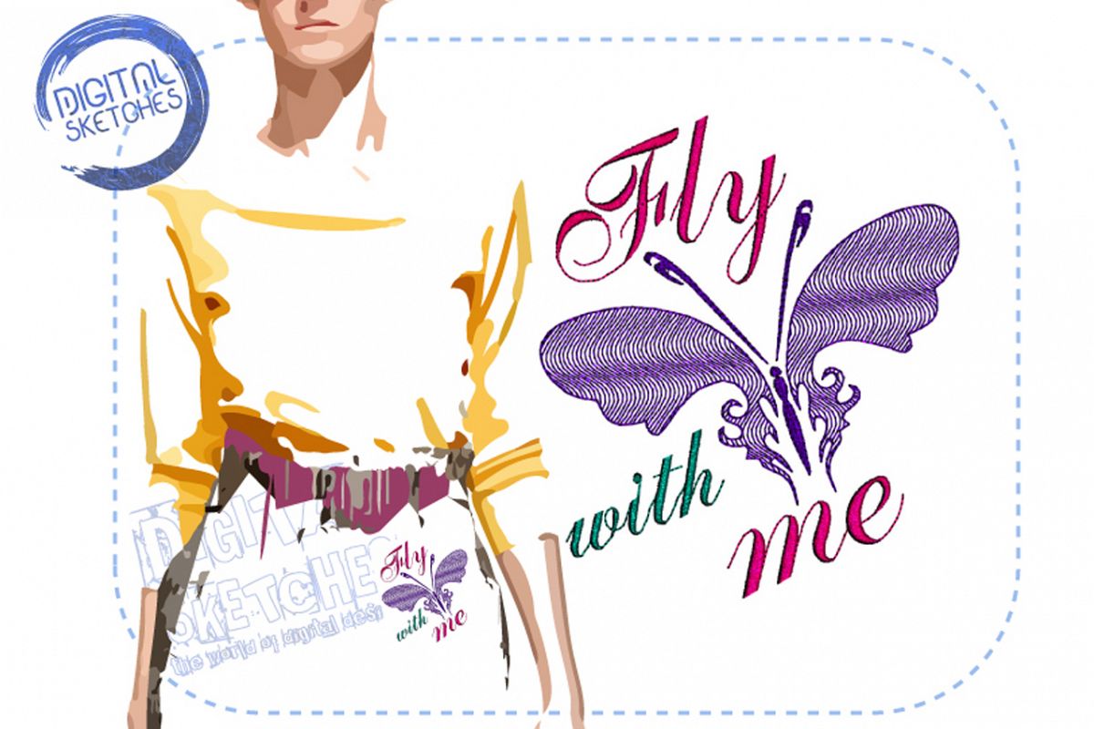 Butterfly Saying Fly With Me Machine Embroidery Design example image 1
