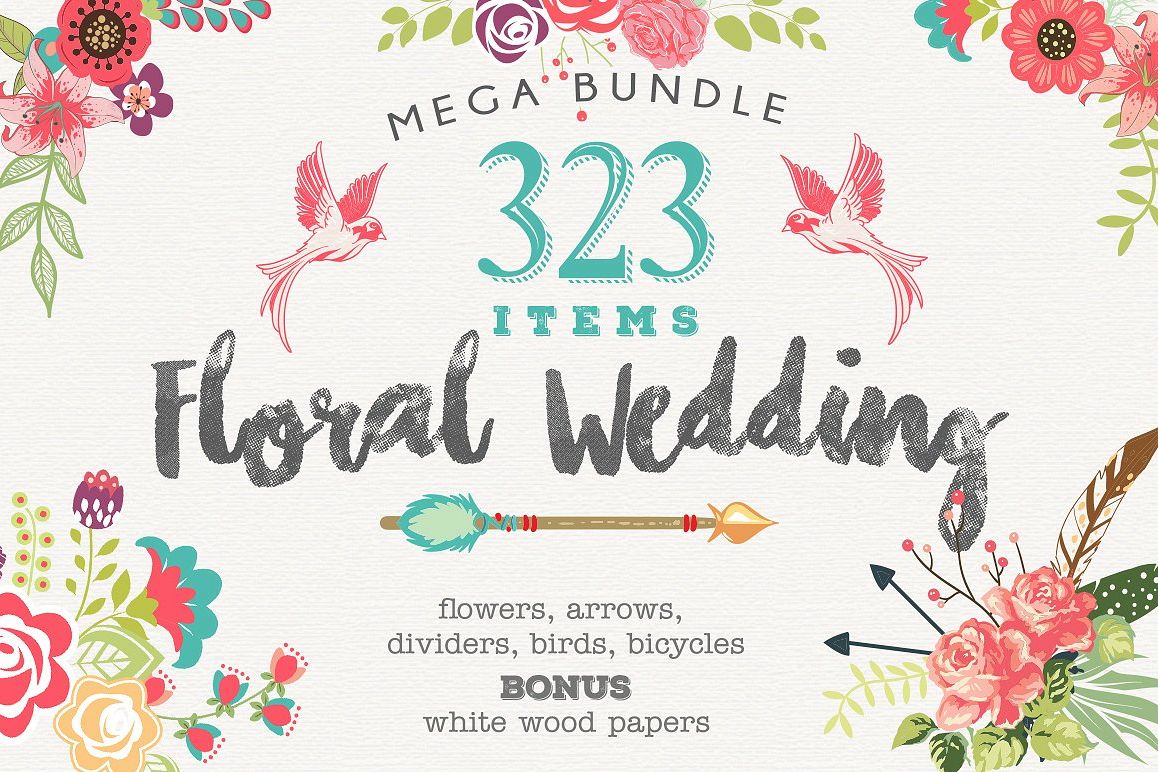 Wedding Floral Huge 323 Collection EPS and PNG example image 1