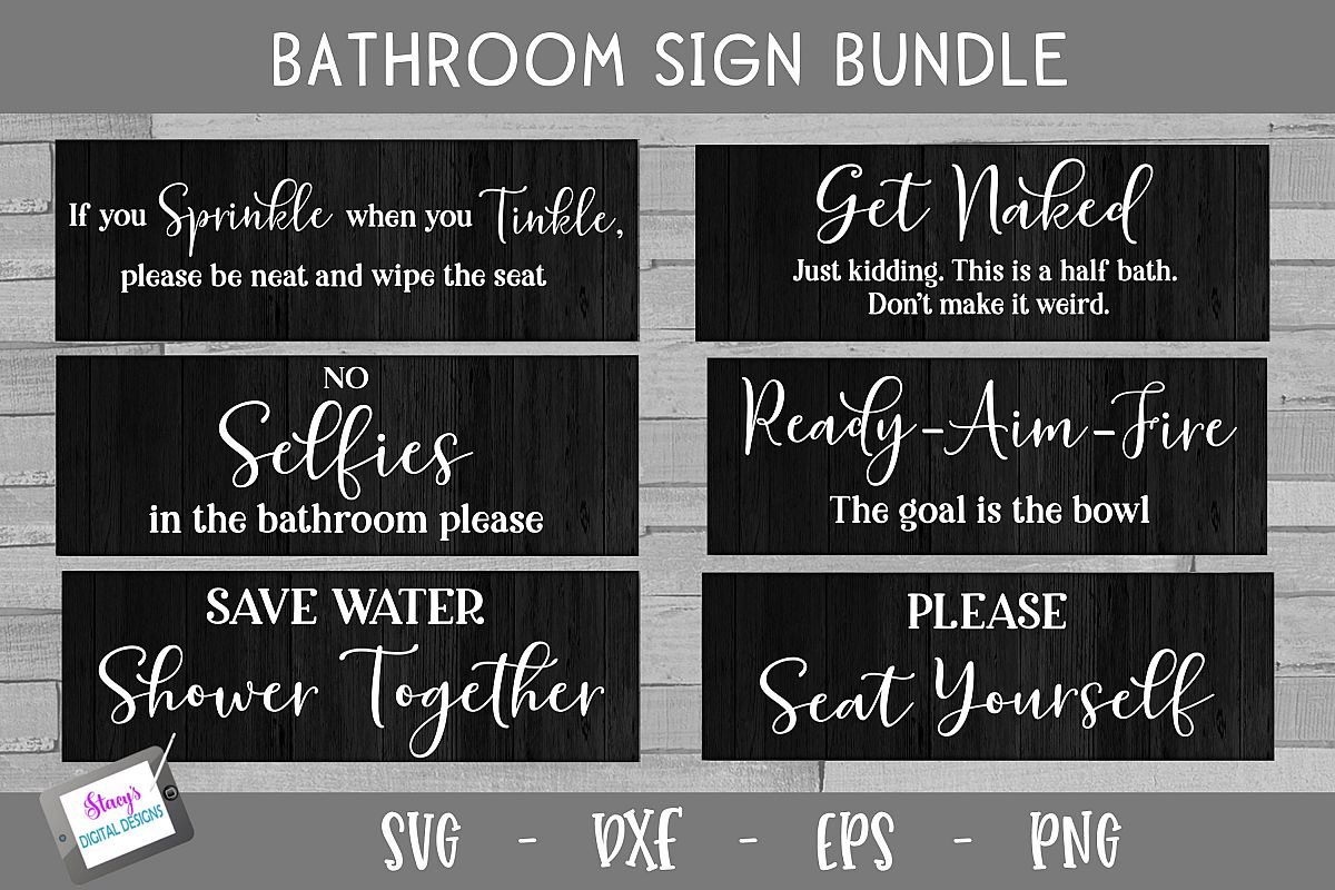 Bathroom Sign Bundle - 6 Bathroom SVG Designs example image 1