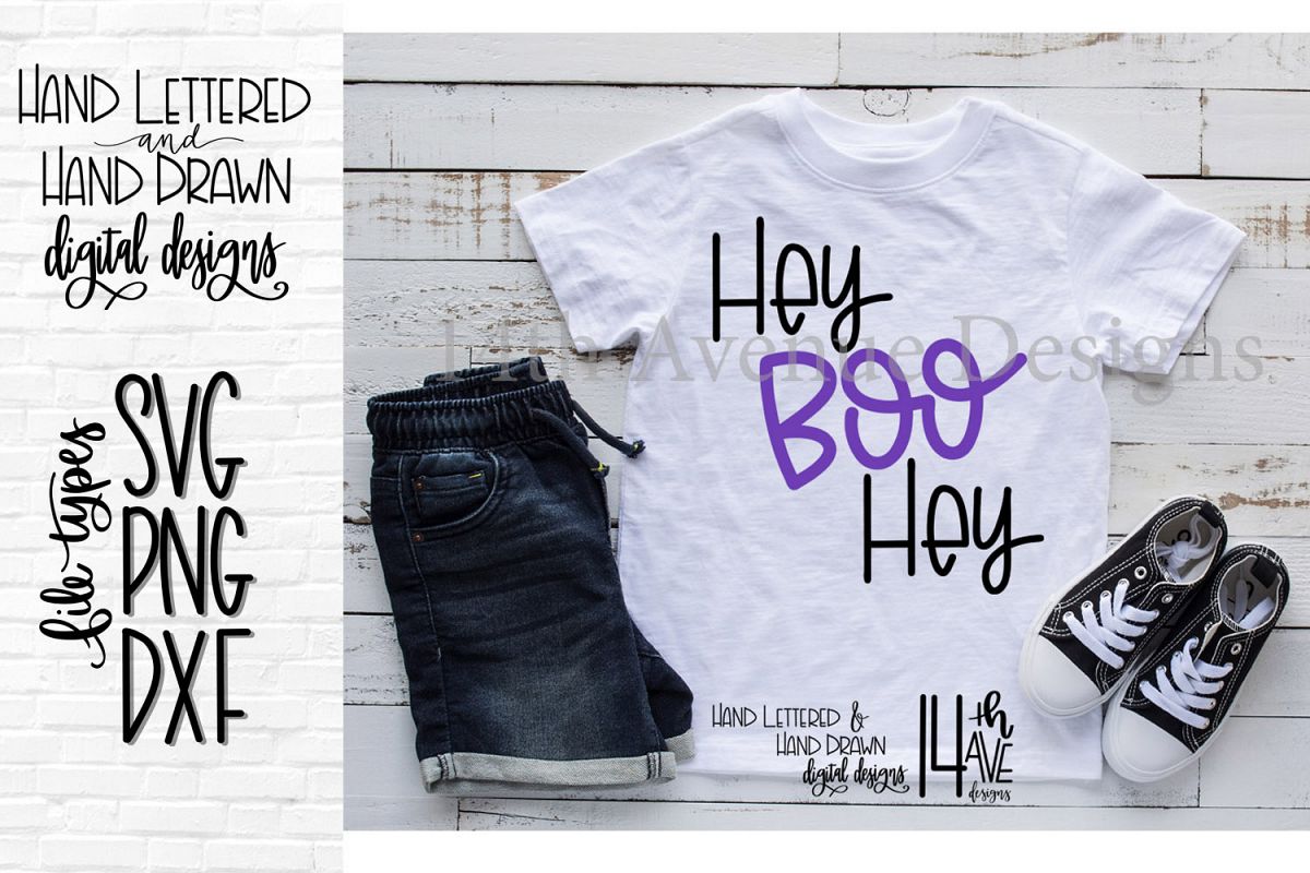 Hey Boo Hey SVG, Halloween Hand Lettered SVG, DXF, PNG example image 1