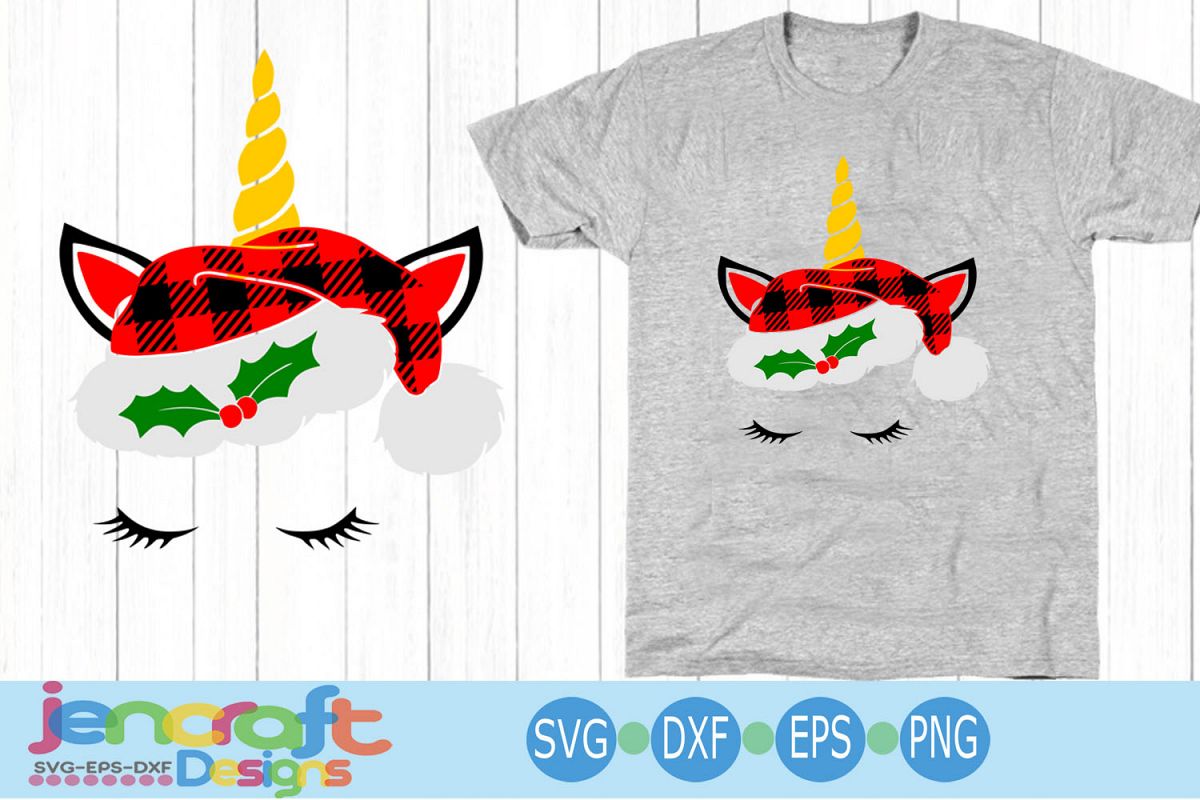 Download Christmas Unicorn SVG - Plaid Santa hat eyelashes Design ...