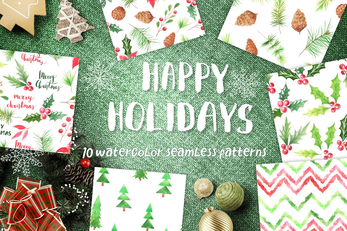 Watercolor 10 Christmas Patterns example image 1