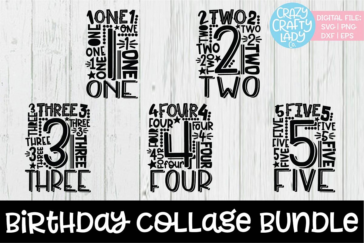 Birthday Collage Typography SVG DXF EPS PNG Cut File Bundle example image 1