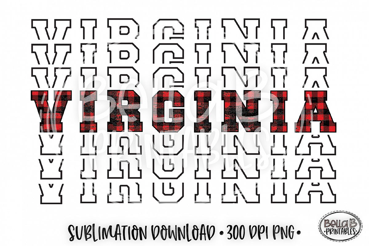 Virginia Sublimation Design, Buffalo Plaid, Mirrored Design example image 1