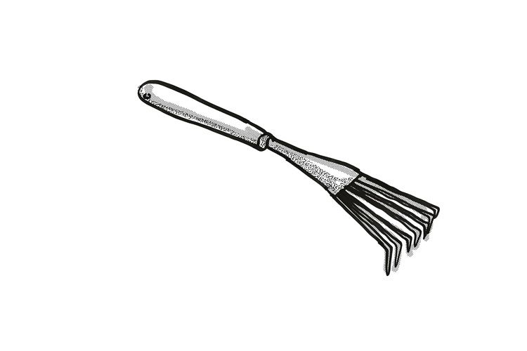 hand leaf rake Garden Tool Cartoon Retro Drawing example image 1