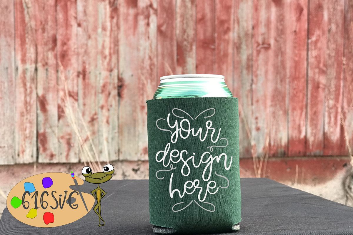 Hunter Green Can Cooler Mockup example image 1
