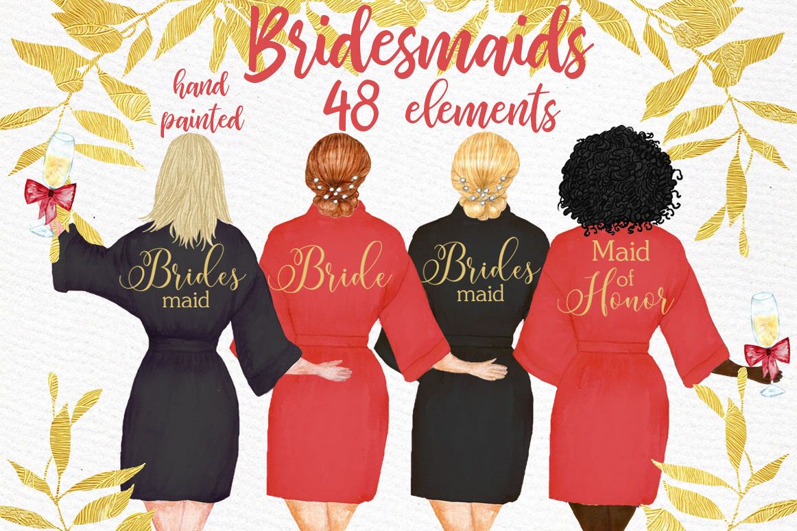 Bridesmaid clipart, WEDDING ROBES CLIPRT, Bachelorette Party example image 1