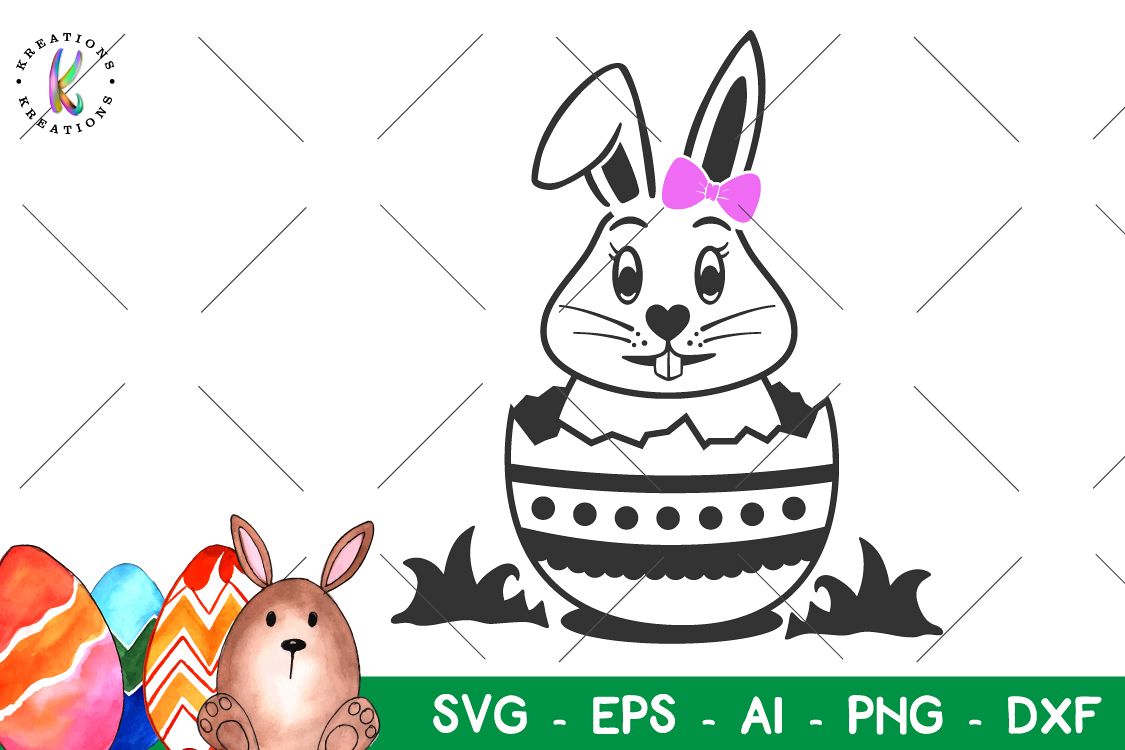Easter svg Easter Bunny svg Cute Bow girl happy Easter example image 1