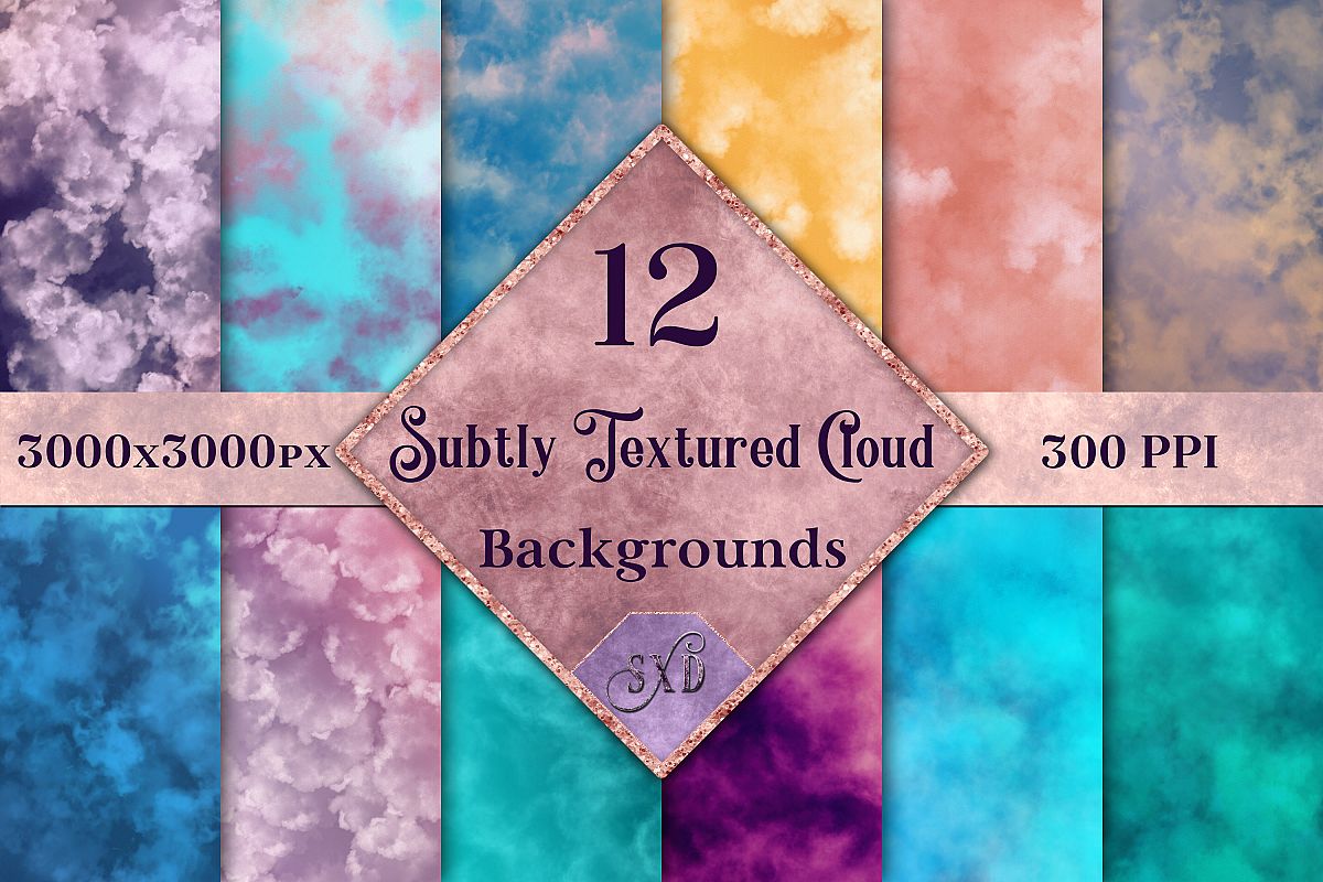 Subtly Textured Cloud Backgrounds - 12 Image Textures Set example image 1