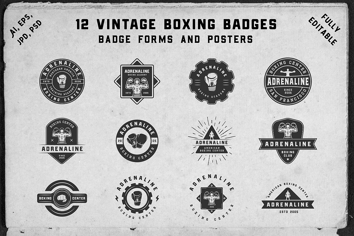 12 vintage boxing badges and forms example image 1