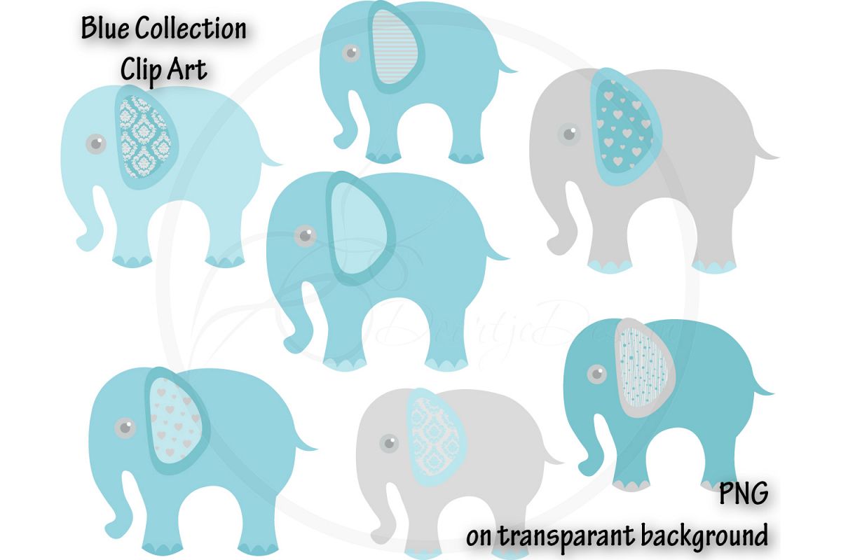Digital Elephant Blue Clipart example image 1