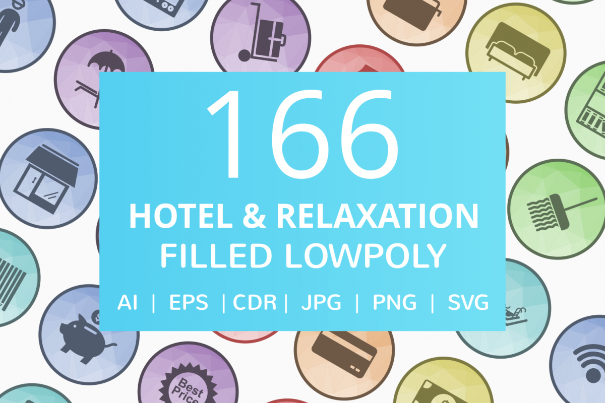 166 Hotel & Relaxation Filled Low Poly Icons example image 1