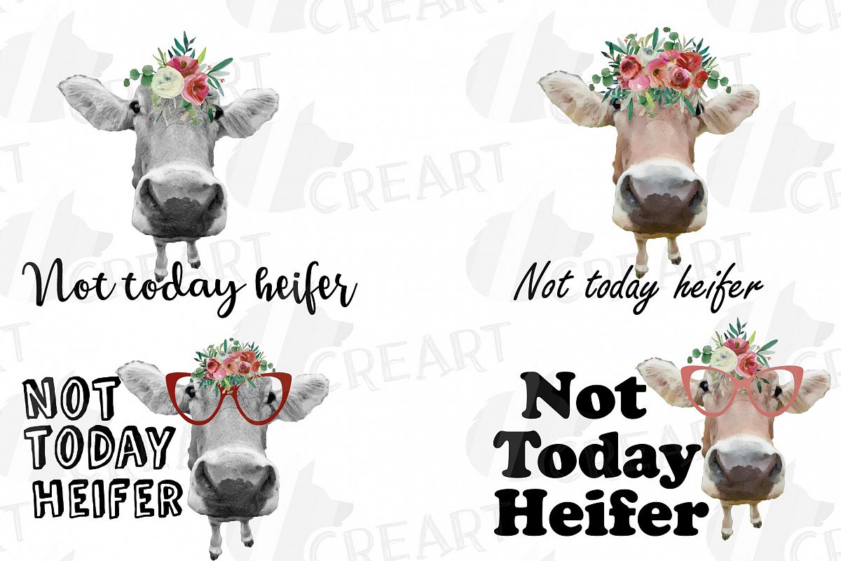 Not today Heifer printable shirt, mug, card floral cow png example image 1