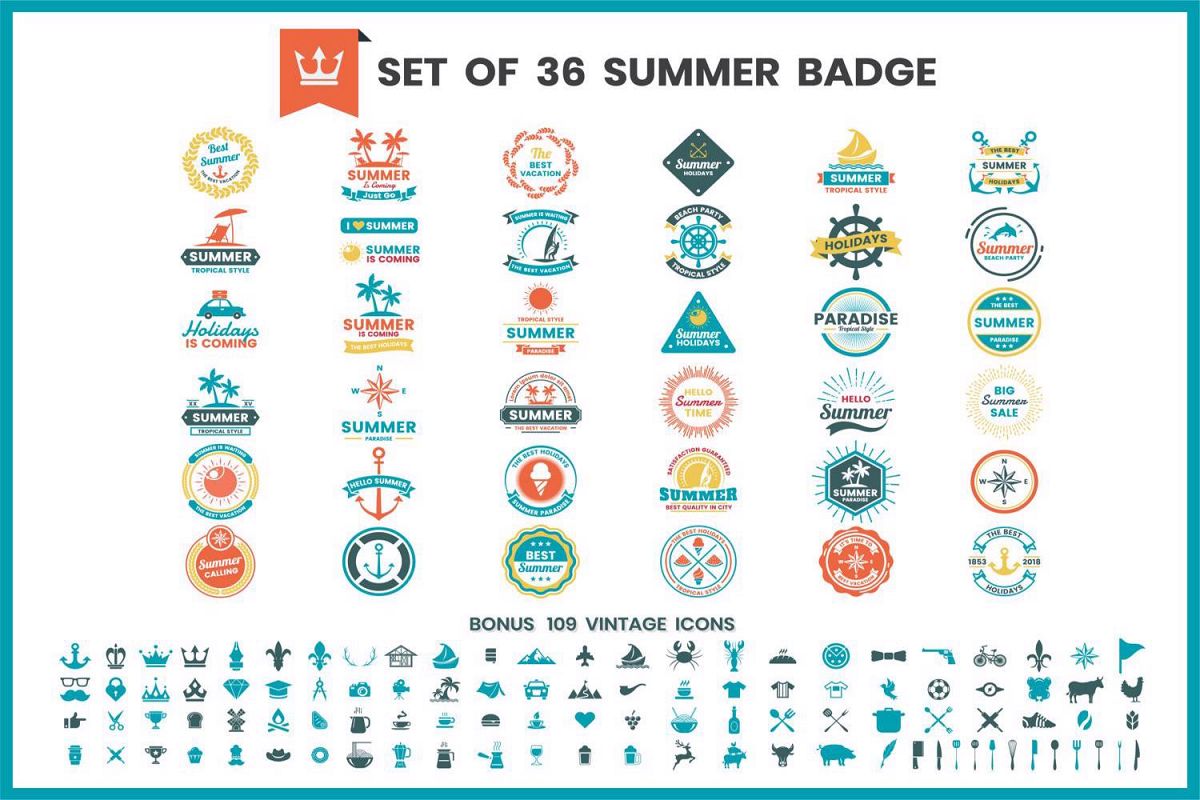 Vintage Badge & Objects Vector Set example image 1