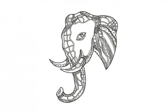 Bull Elephant Head Doodle Art example image 1