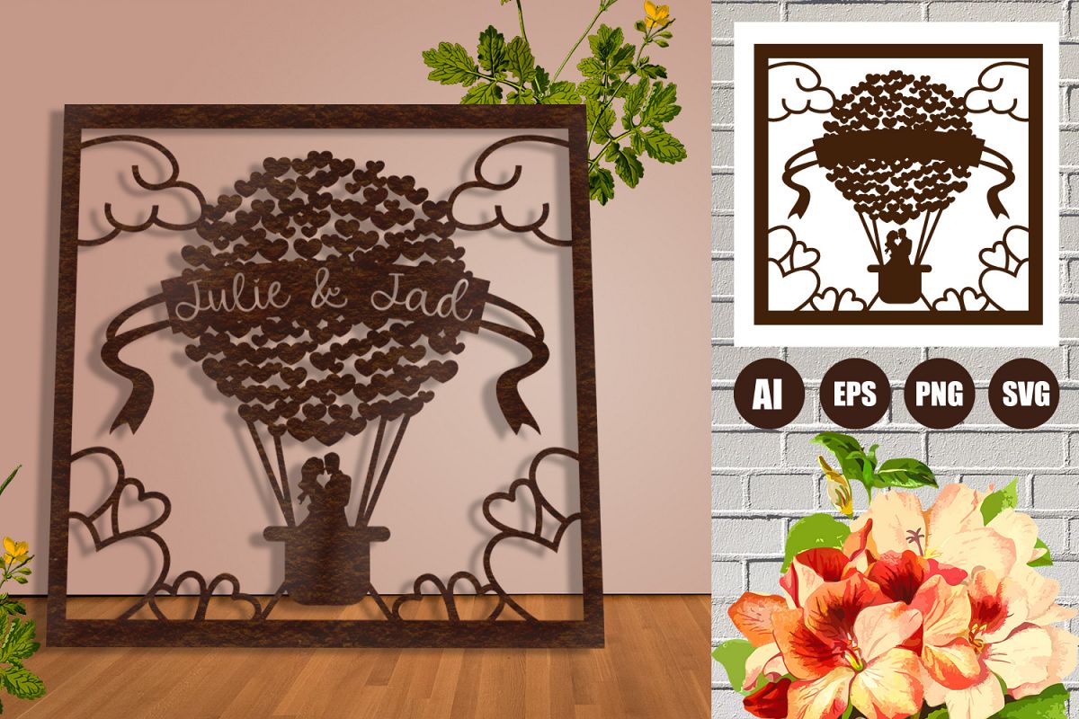 Frame Wedding Hearts Balloon Paper Cut SVG, AI, EPS example image 1