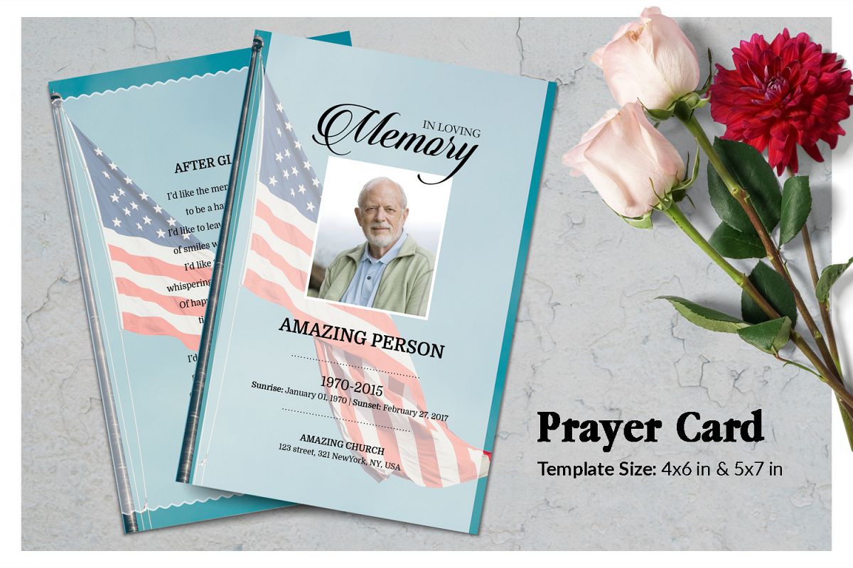 Patriotic Funeral Prayer Card Template example image 1