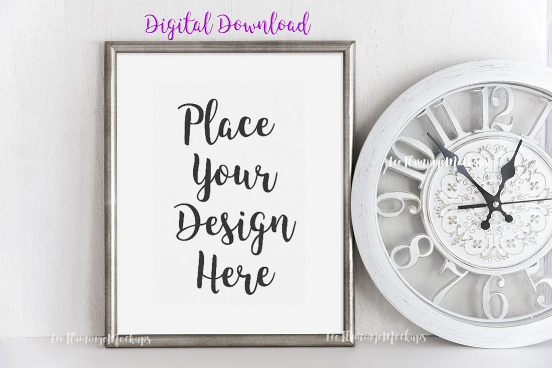 Metallic Silver Frame mockup 8x10 vertical mock up example image 1