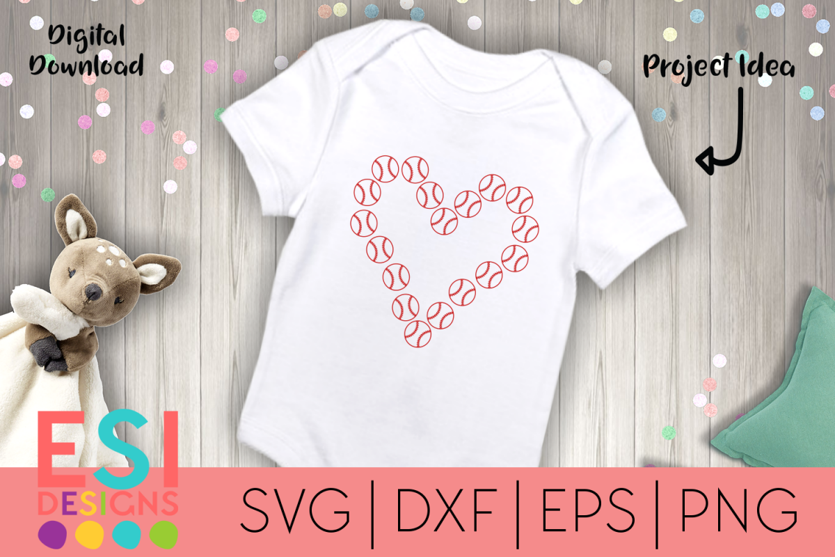 Baseball | Heart Design 2| SVG, DXF, EPS & PNG example image 1