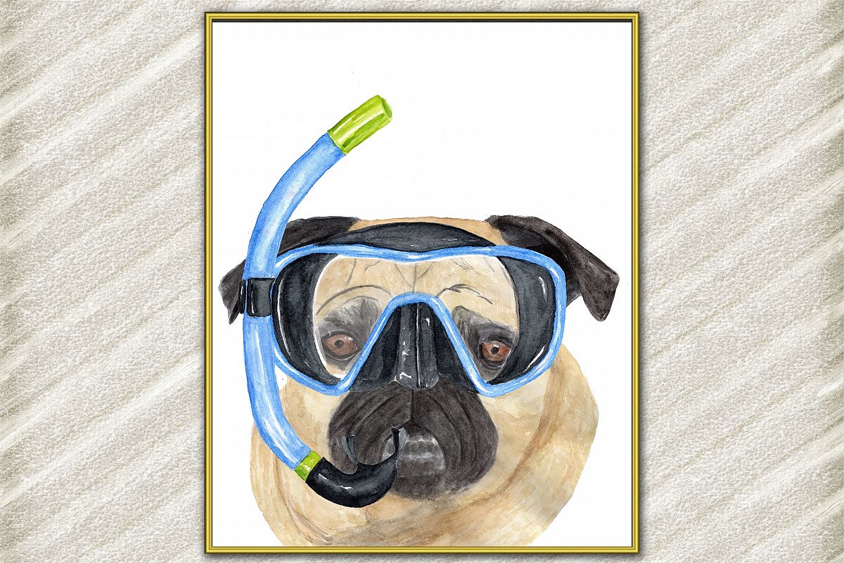 Fun Pug art print Cute pets prints Mops poster Funny dog example image 1