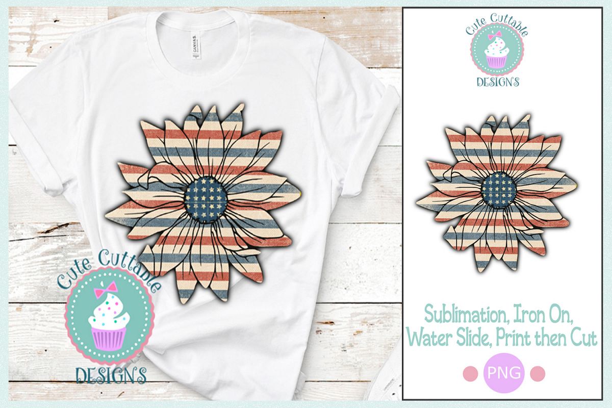 Download Patriotic American Sunflower png USA flag sublimation design