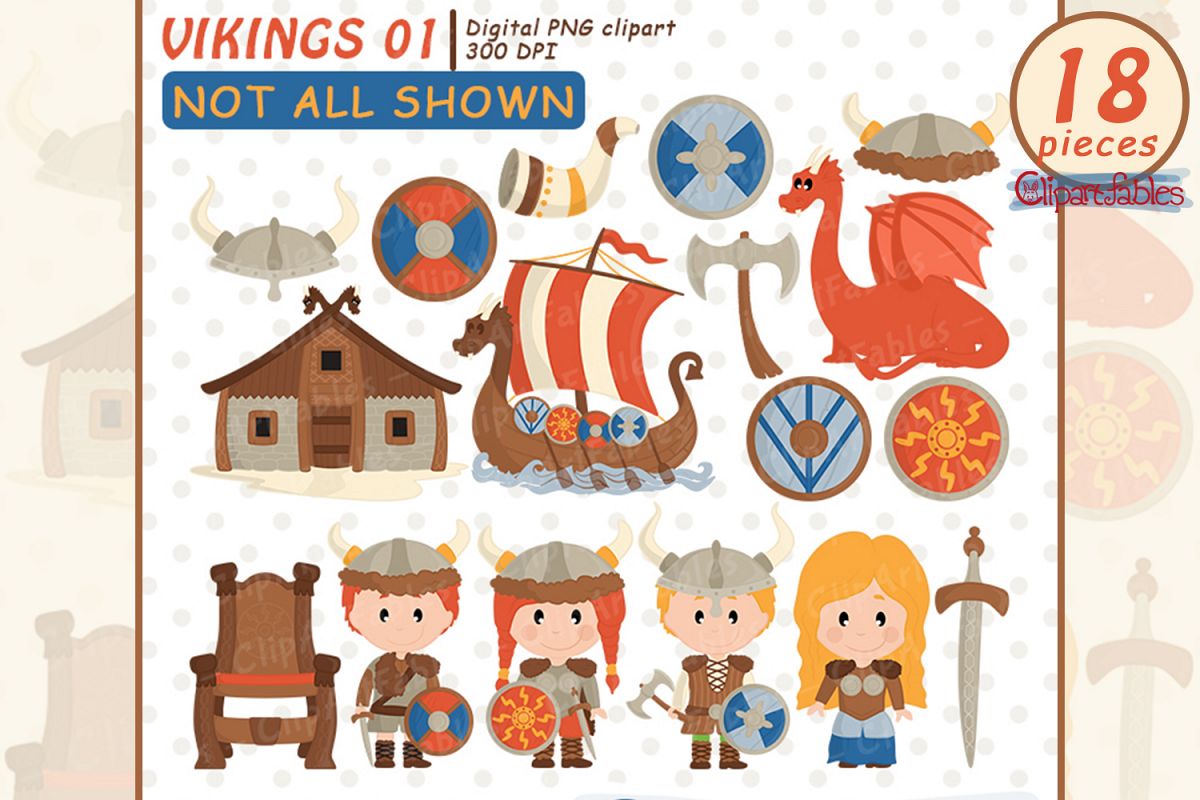 Cute Viking clipart, Nordic clip art, Scandinavian folk art example image 1