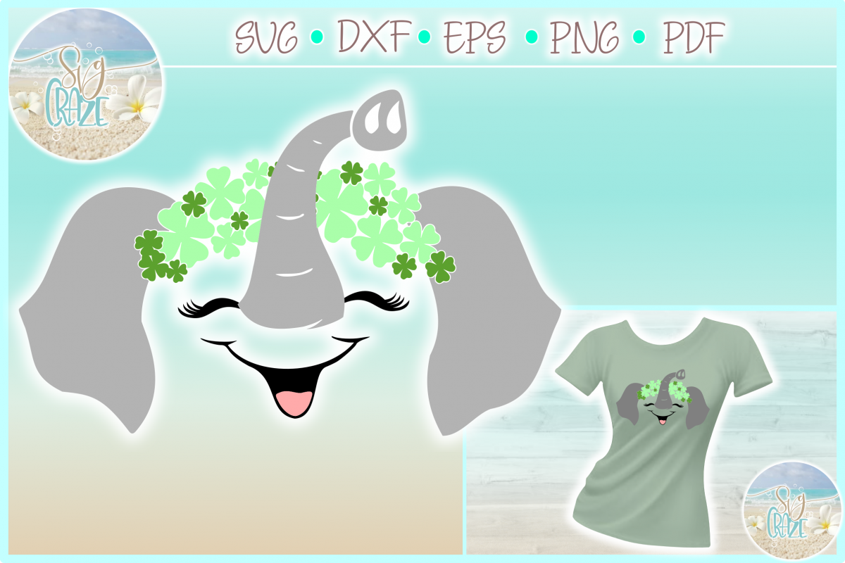 Elephant with Clovers St Patricks Day SVG Dxf Eps Png PDF example image 1