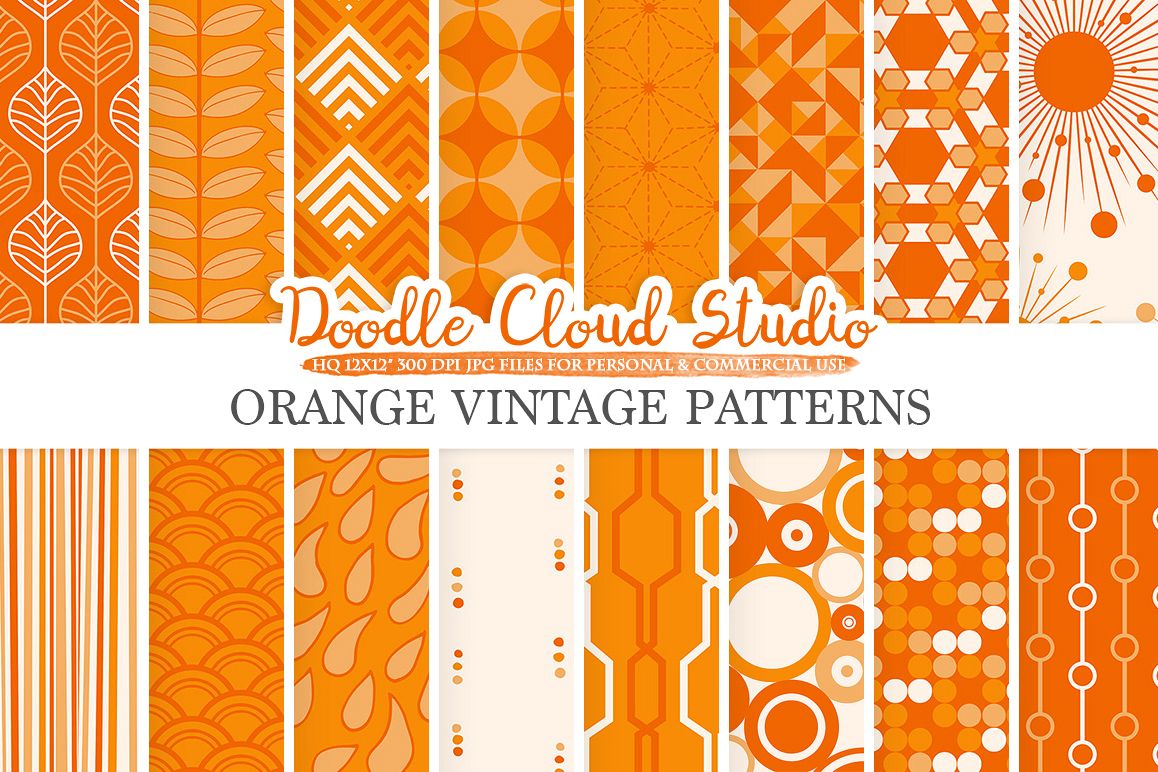 Orange Retro digital paper, Geometric Vintage patterns, Orange digital backgrounds, Instant Download, for Personal & Commercial Use example image 1