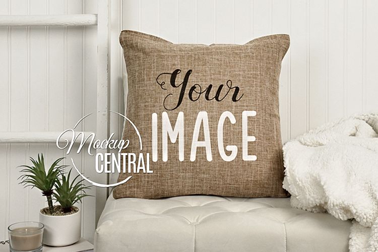 Burlap Square Living Room Chair Mockup Pillow JPG example image 1