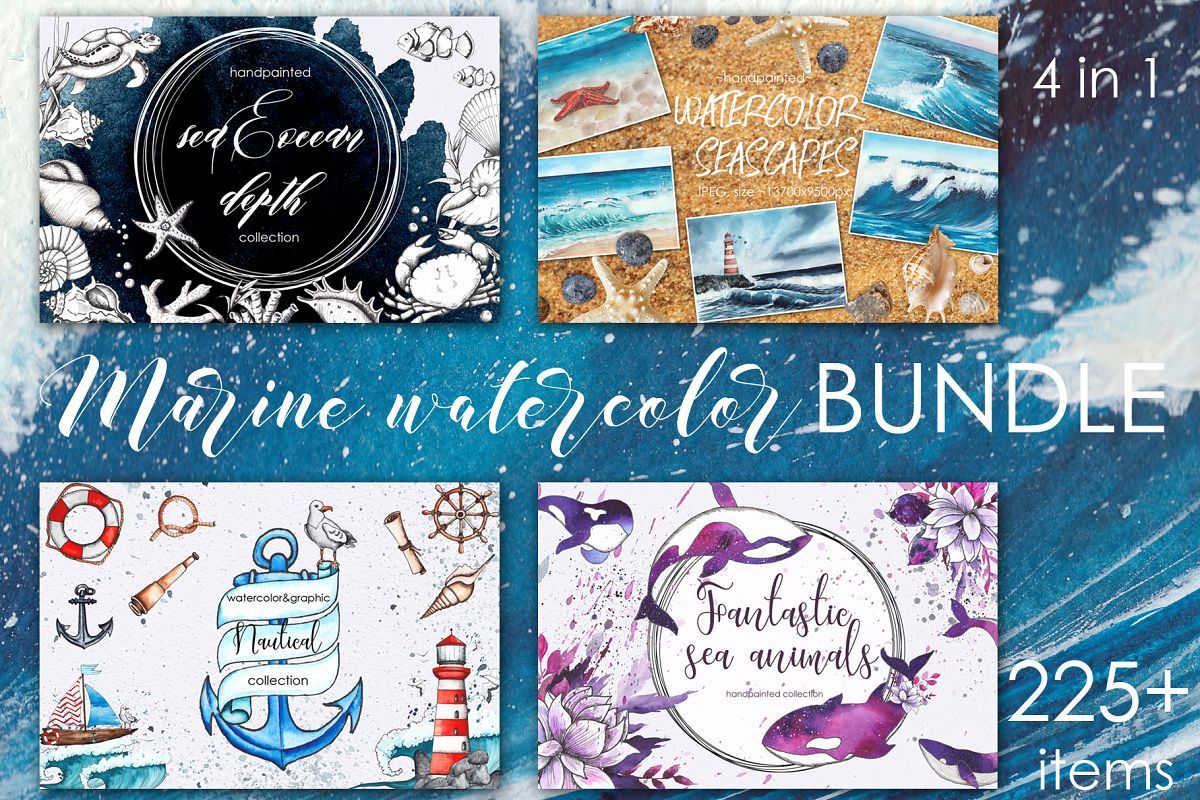 MARINE Watercolor BUNDLE example image 1