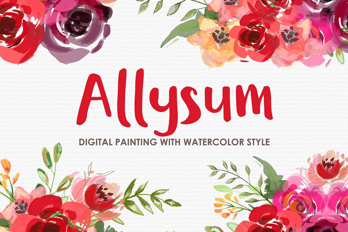 Allysum - Digital Watercolor Floral Flower Style Clipart example image 1