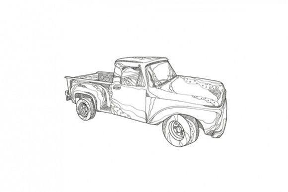 Vintage Pickup Truck Doodle Art example image 1