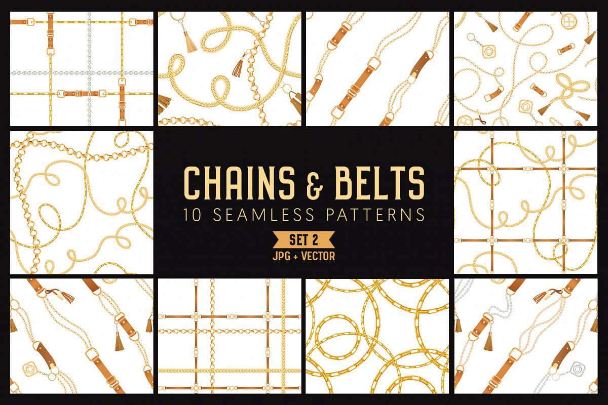Chains and Belts Seamless Patterns. Set 2 example image 1