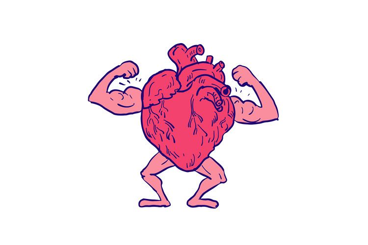 Healthy Heart Flexing Muscle Drawing example image 1