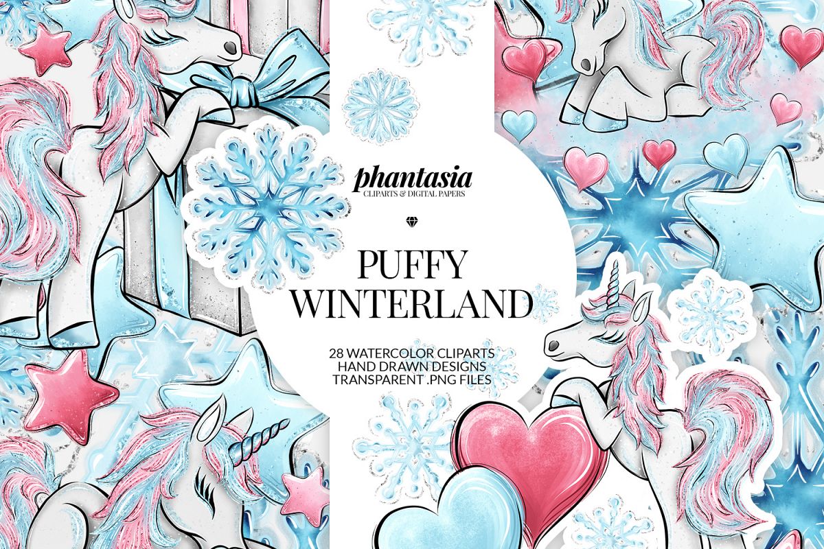 Winter Unicorn Cliparts example image 1