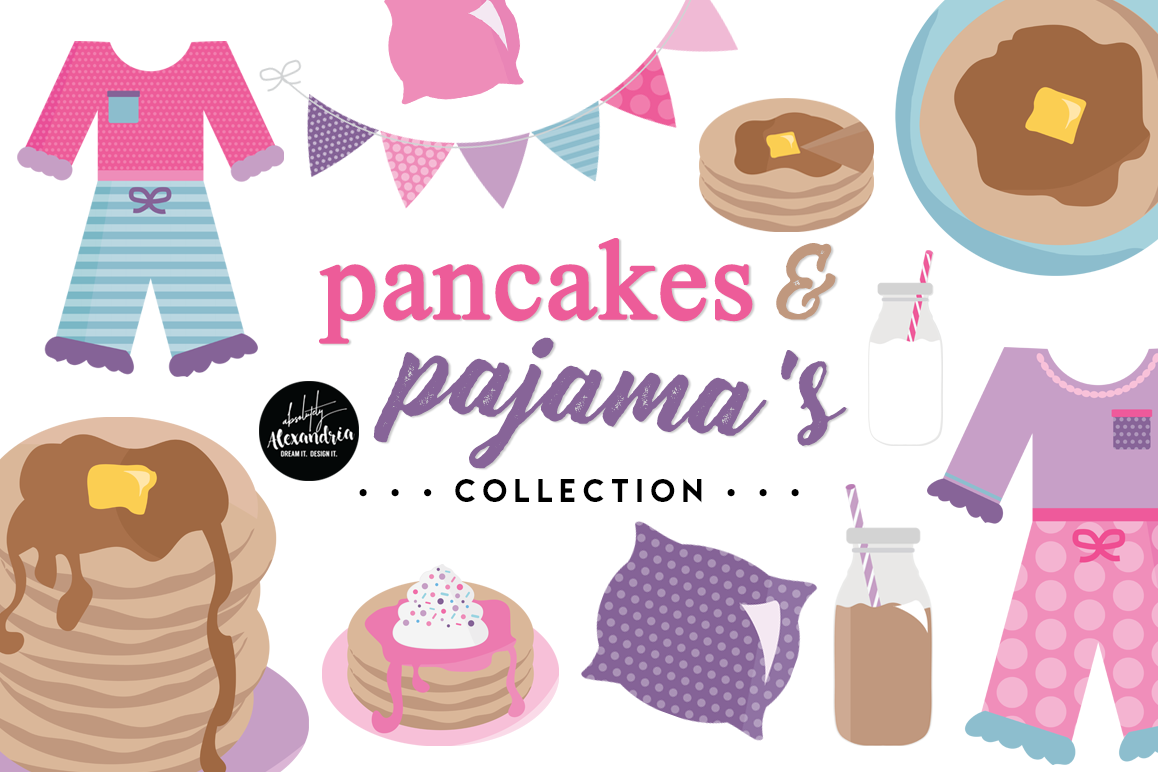 Pancakes & Pajamas Clipart Graphics & Digital Paper Patterns Bundle example image 1