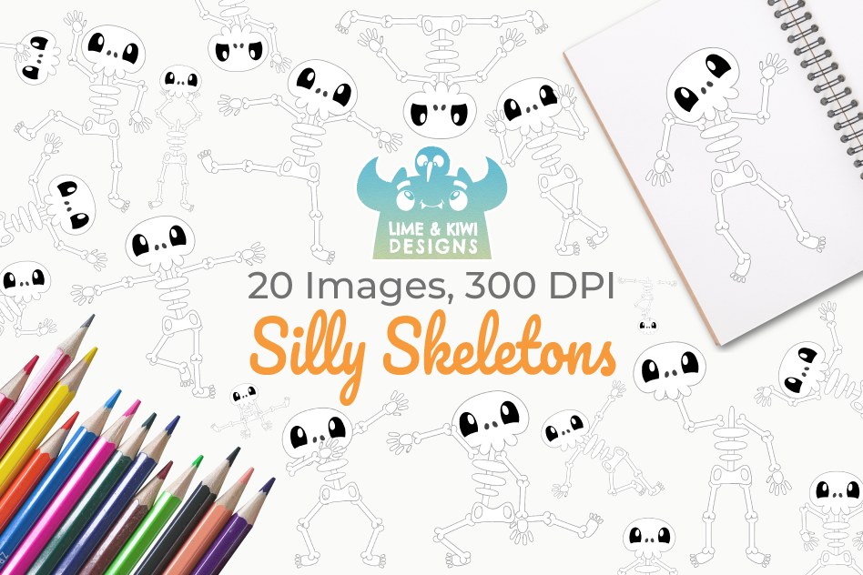 Silly Skeletons Clipart, Instant Download Vector Art example image 1