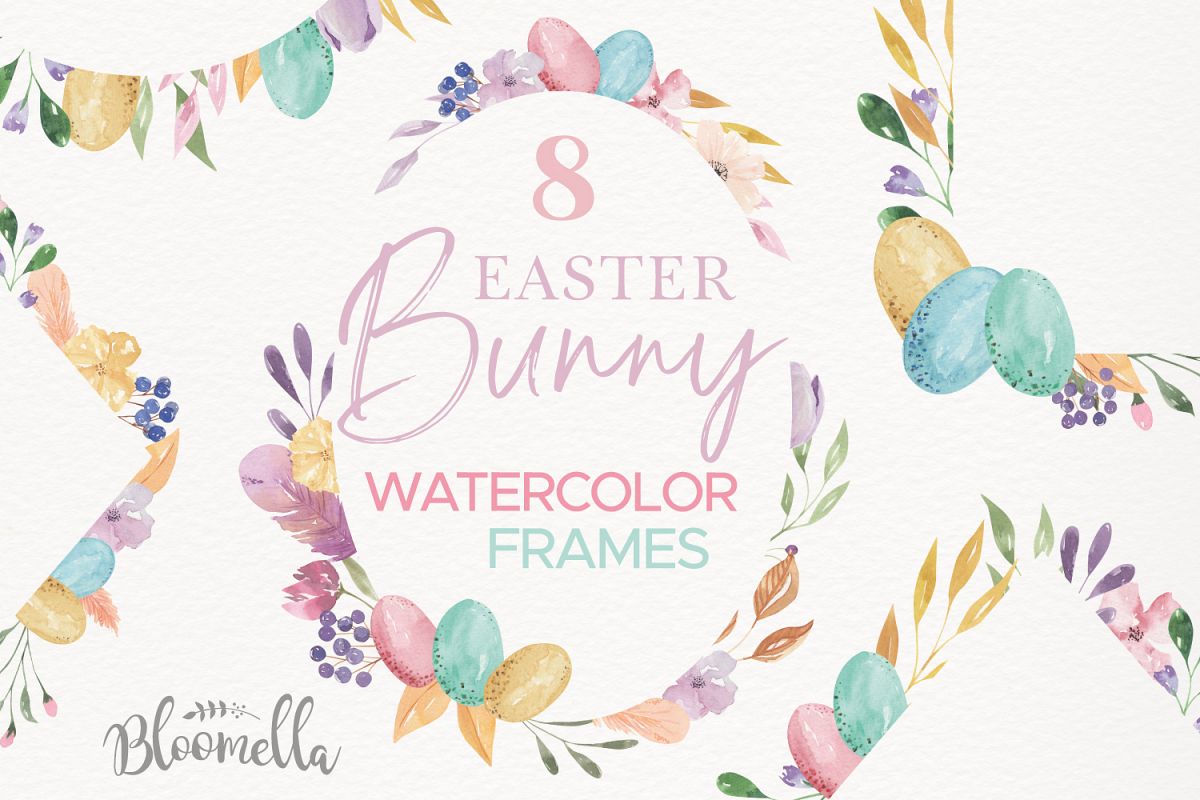 Easter Eggs Frames Watercolor Floral Border Flowers Pastels example image 1