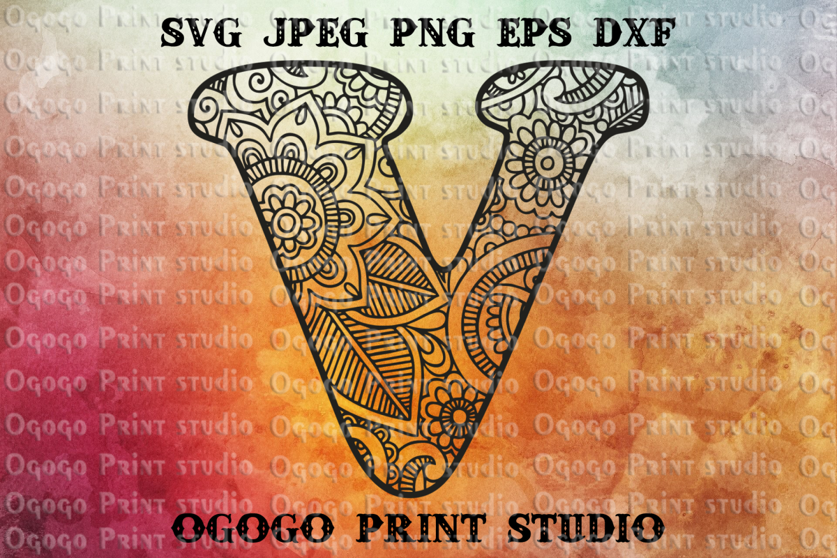Alphabet Letter SVG, Initial svg, Zentangle SVG, Mandala svg example image 1
