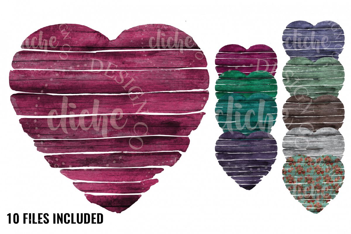 Wooden Heart Sublimation Design Set example image 1