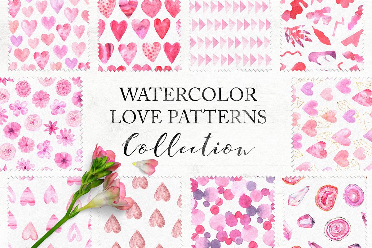 15 Watercolor Love Seamless Patterns example image 1