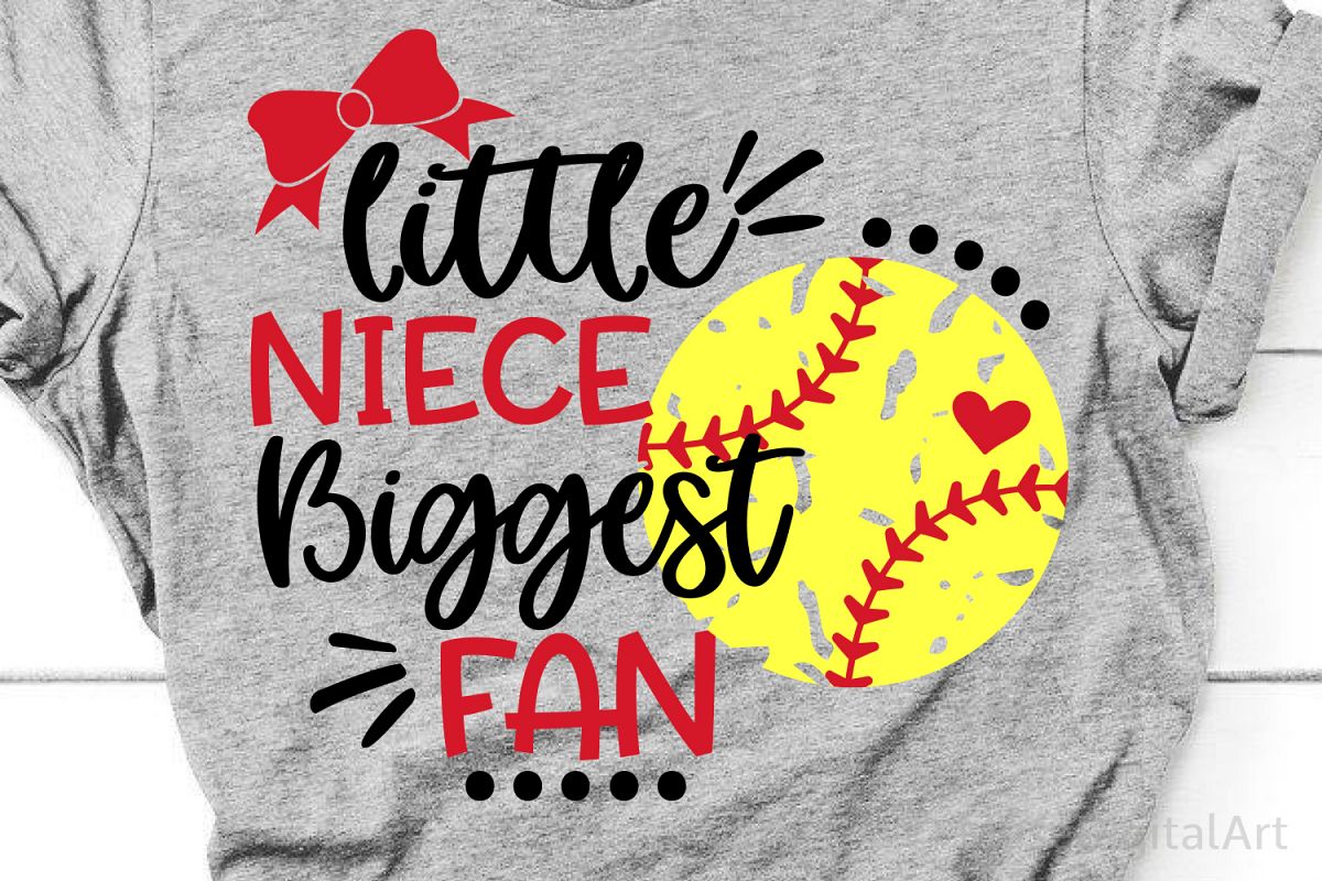 Little Niece Biggest Fan Svg, Softball Niece Svg, Softball example image 1