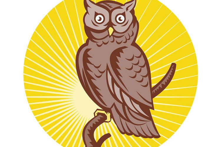 Great Horned Owl perching woodcut example image 1